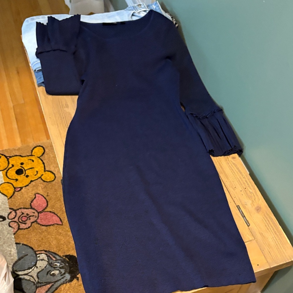 Nina Leonard Deep Blue Long Sleeve Dress